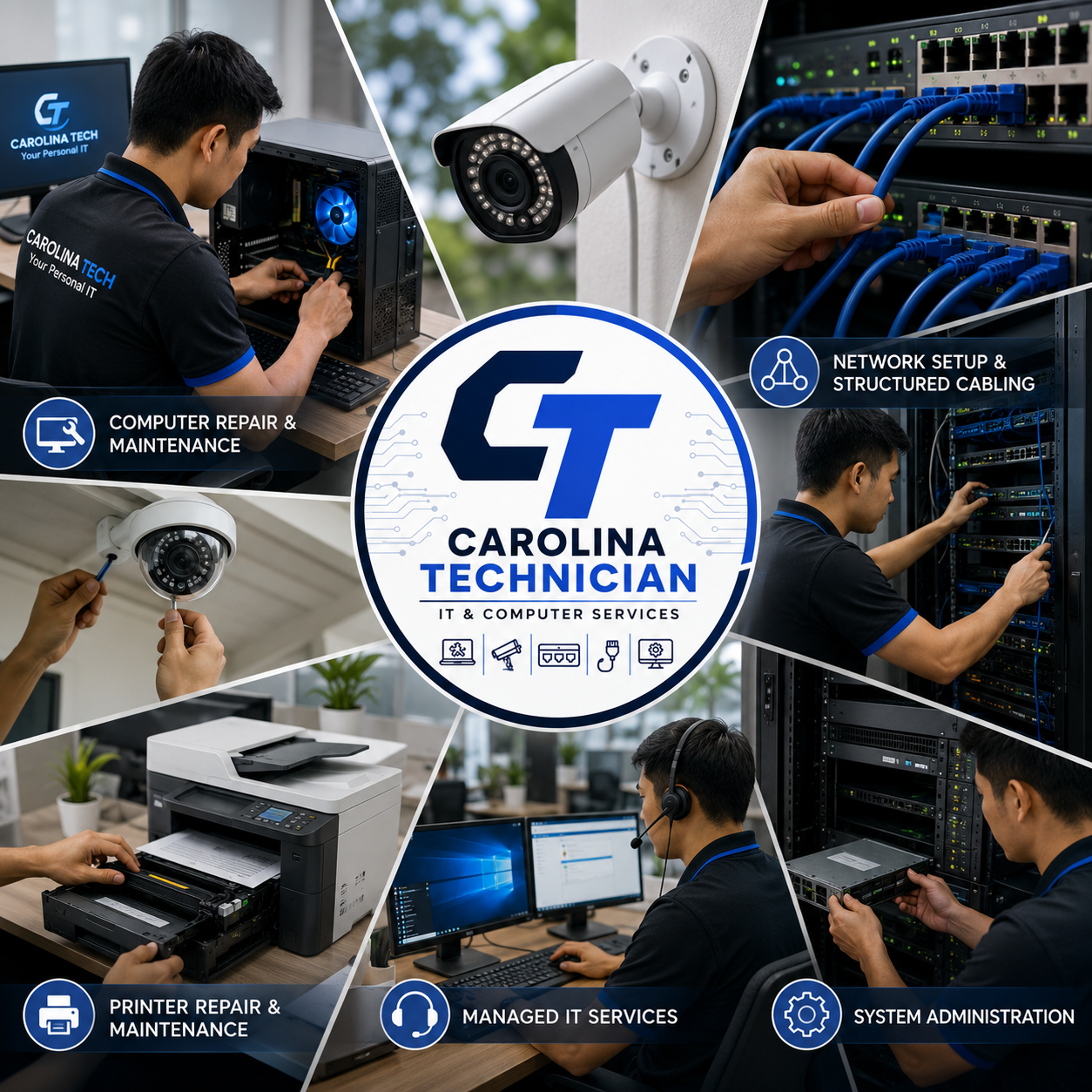 CarolinaTech technician setting up professional networking equipment